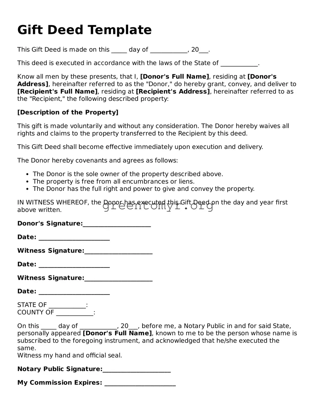 Valid Gift Deed Form