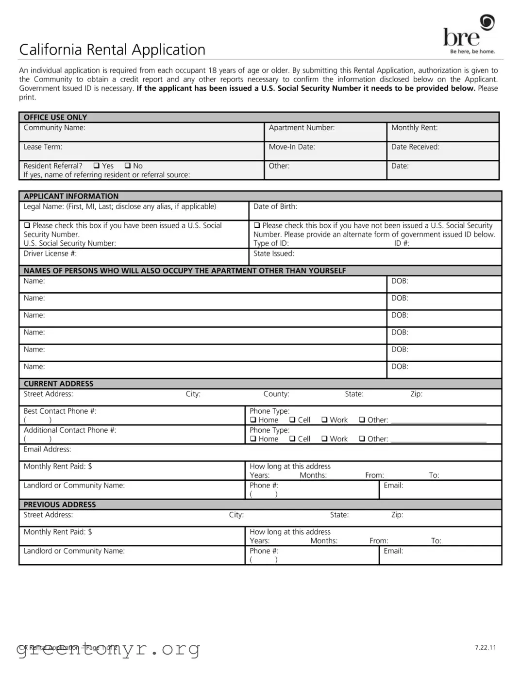 Fill in a Valid California Rental Application Template