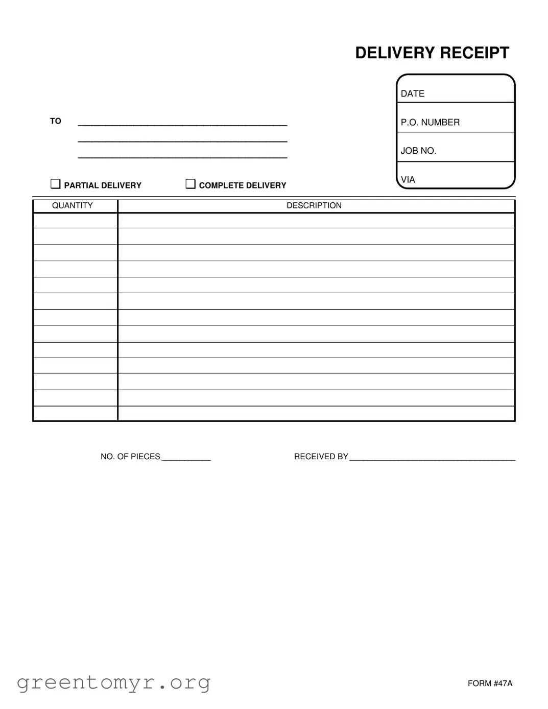 Fill in a Valid Delivery Receipt Template