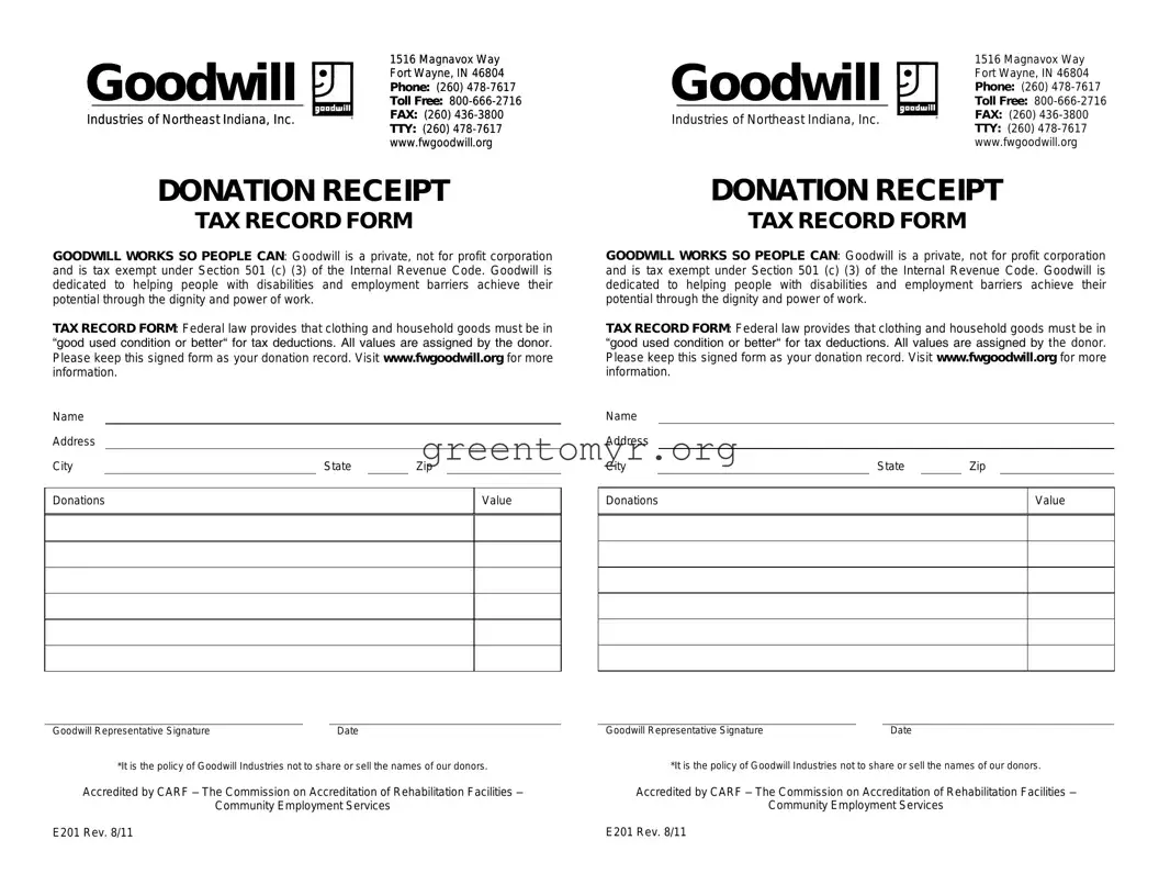 Fill in a Valid Goodwill donation receipt Template