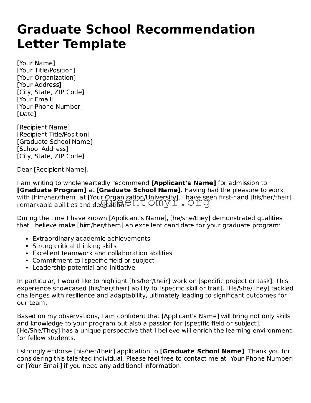 Valid Graduate School Recommendation Letter Form