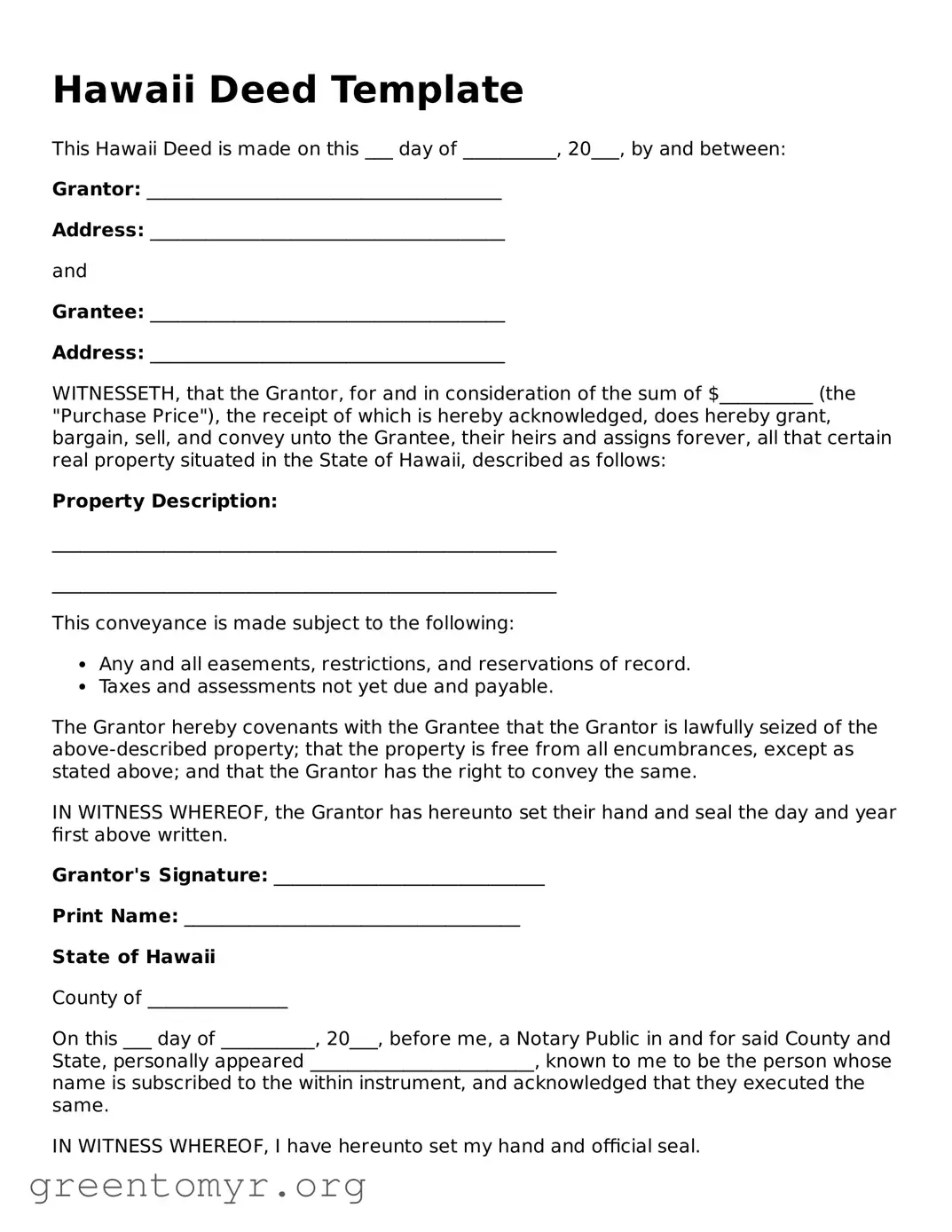 Deed Form for the State of Hawaii