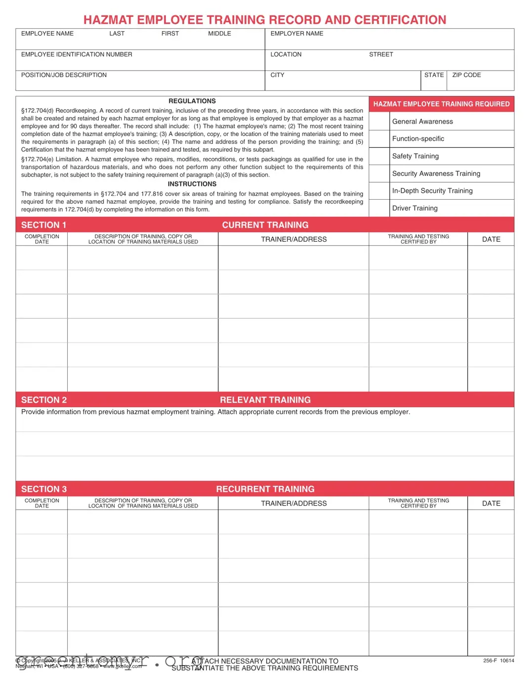 Fill in a Valid Hazmat Employee Training Record Template