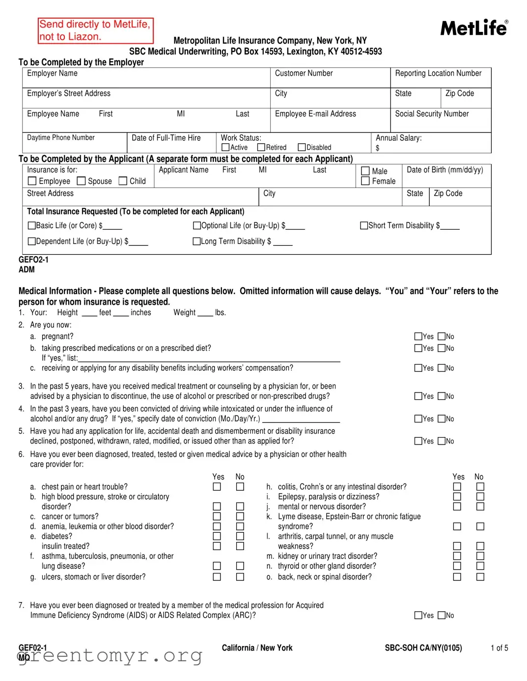 Fill in a Valid Metlife Statement Of Health Template