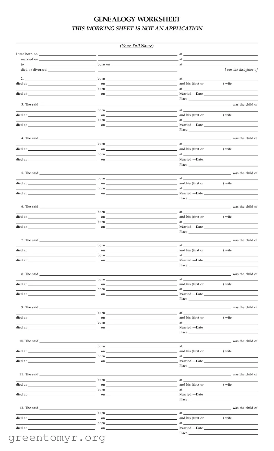 Fill in a Valid Dar Genealogy Worksheet Template