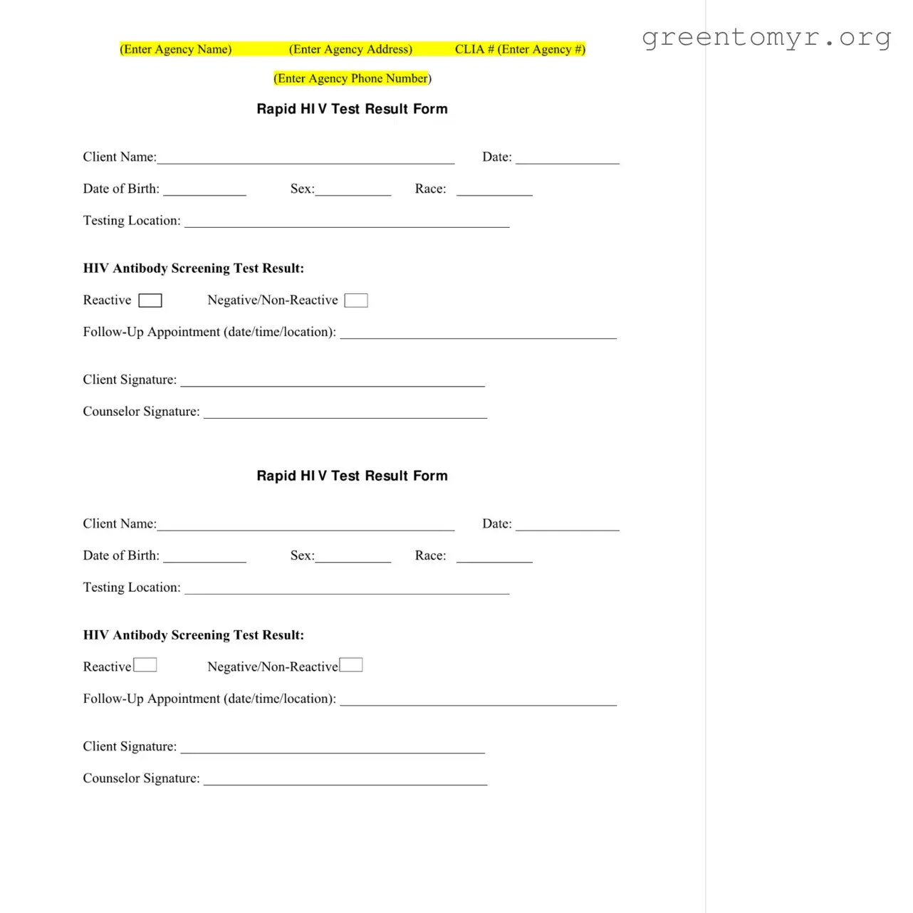 Fill in a Valid Negative Hiv Test Template