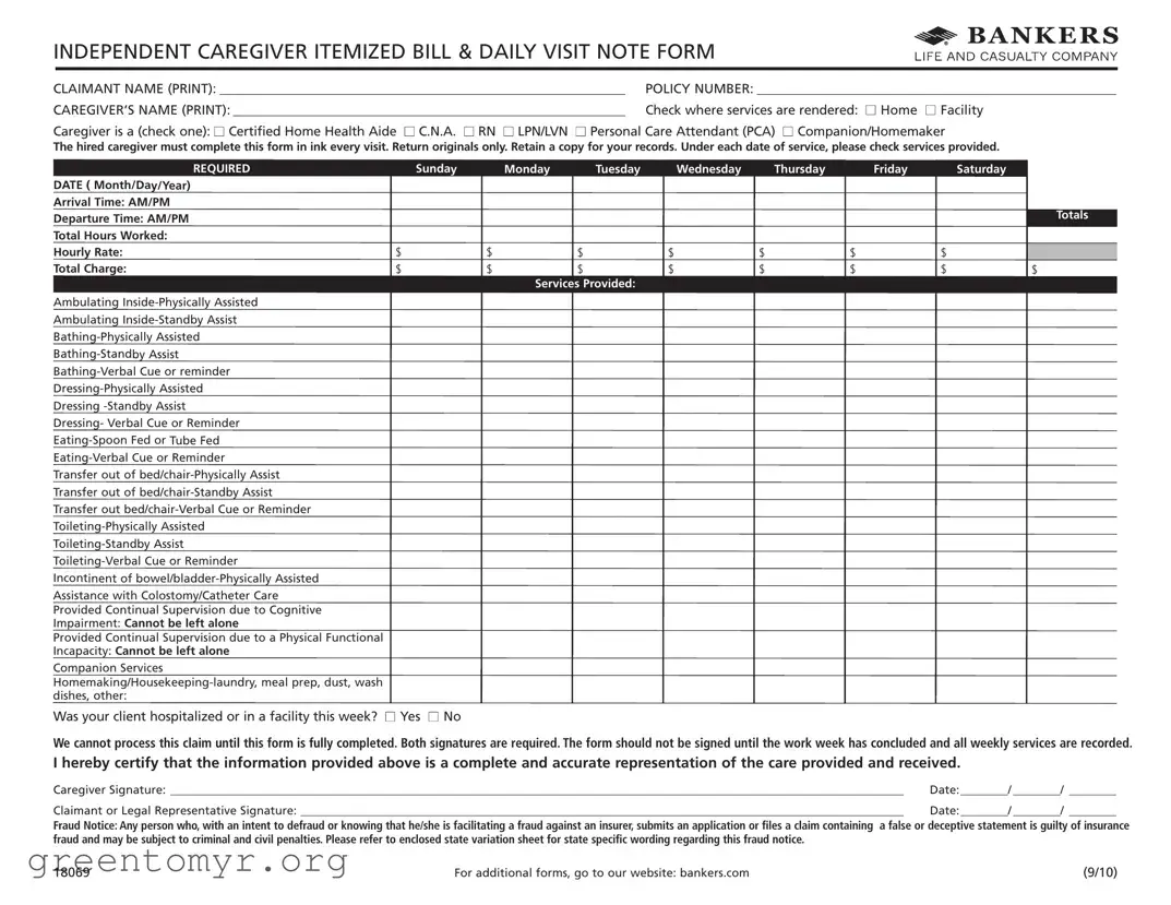 Fill in a Valid Caregiver Daily Log Template