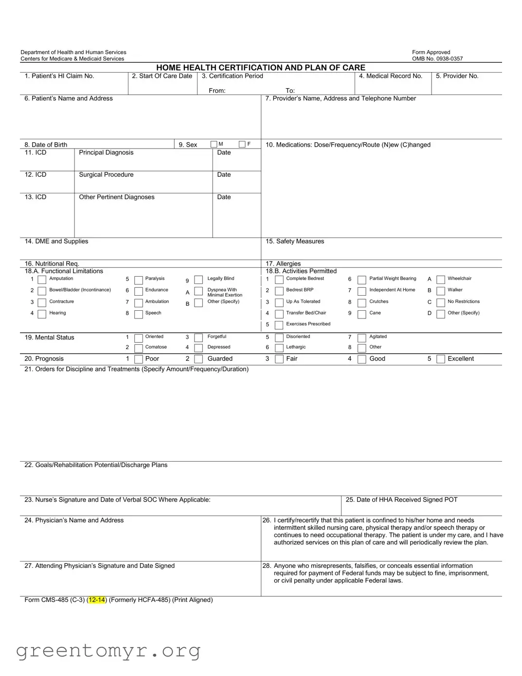 Fill in a Valid Cms 485 Template