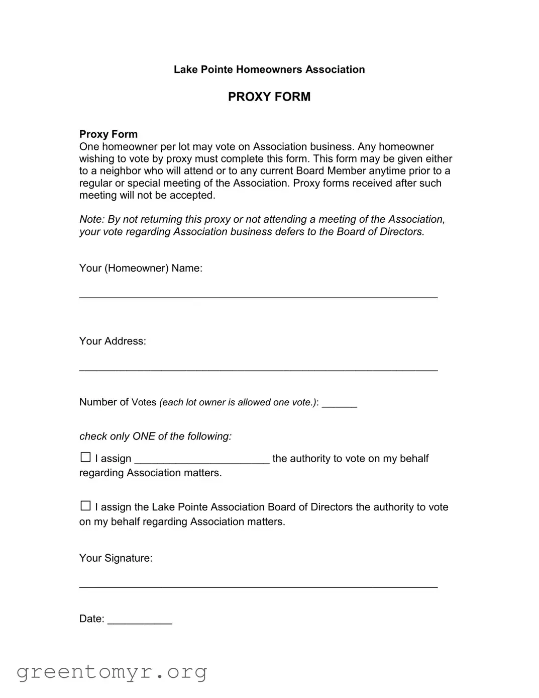 Fill in a Valid Homeowners Association Proxy Template