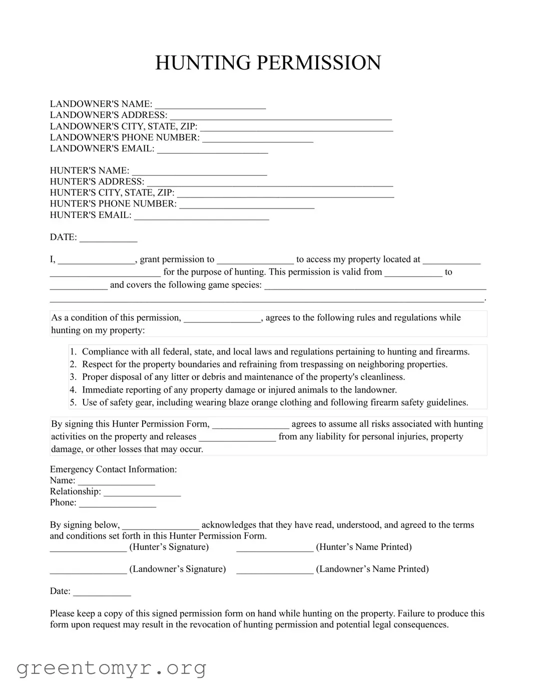 Fill in a Valid Hunter Permission Template