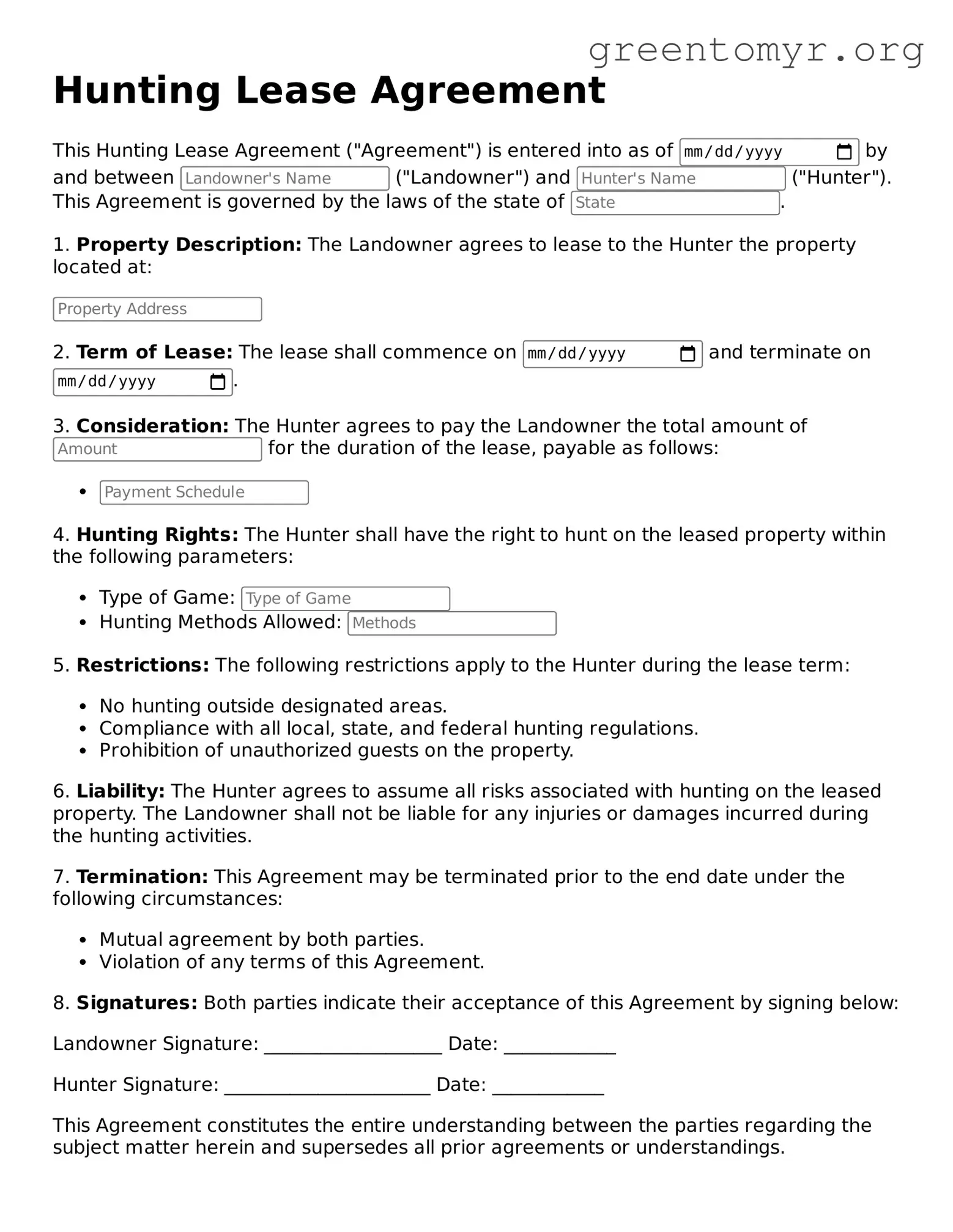 Valid Hunting Lease Agreement Form