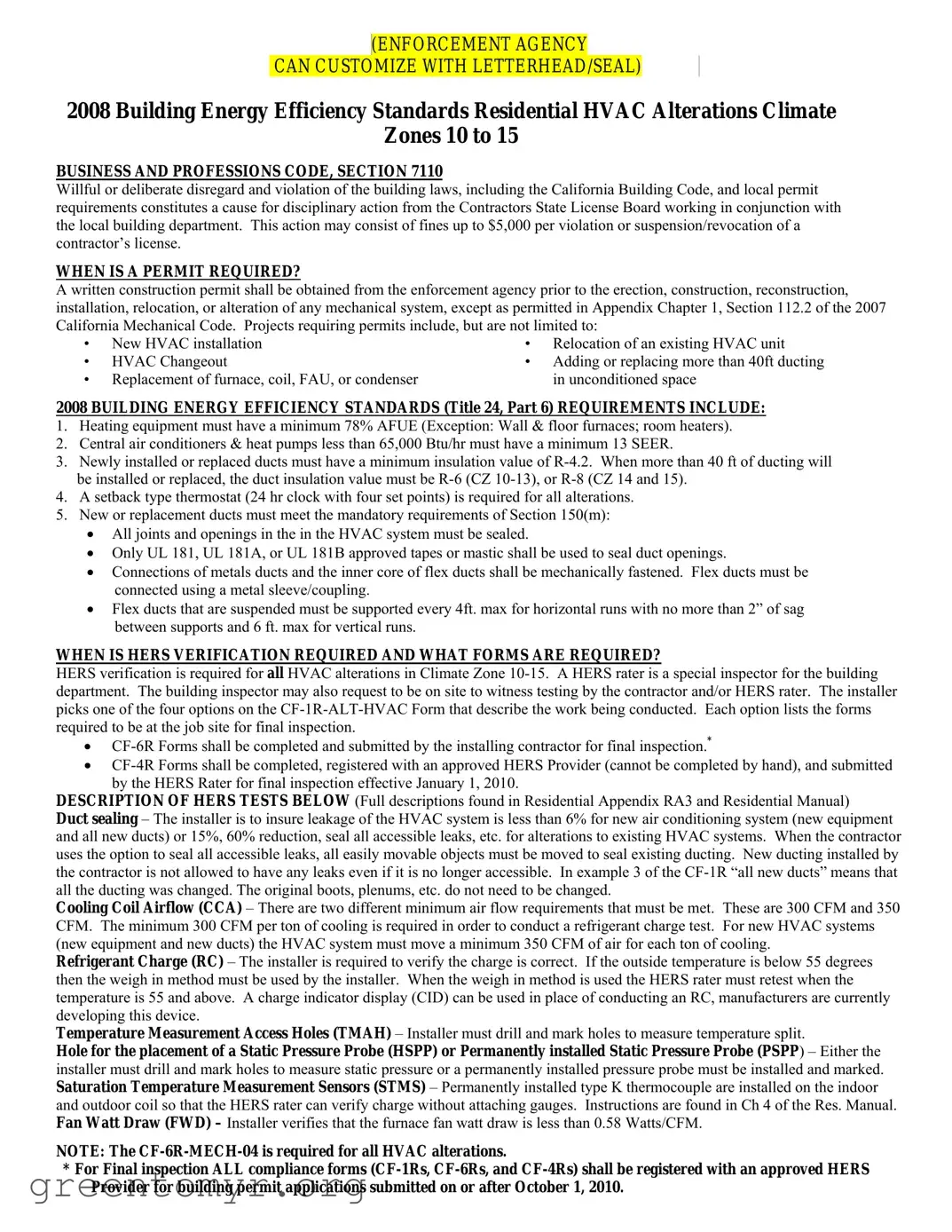 Fill in a Valid Cf 1R Alt Hvac Template