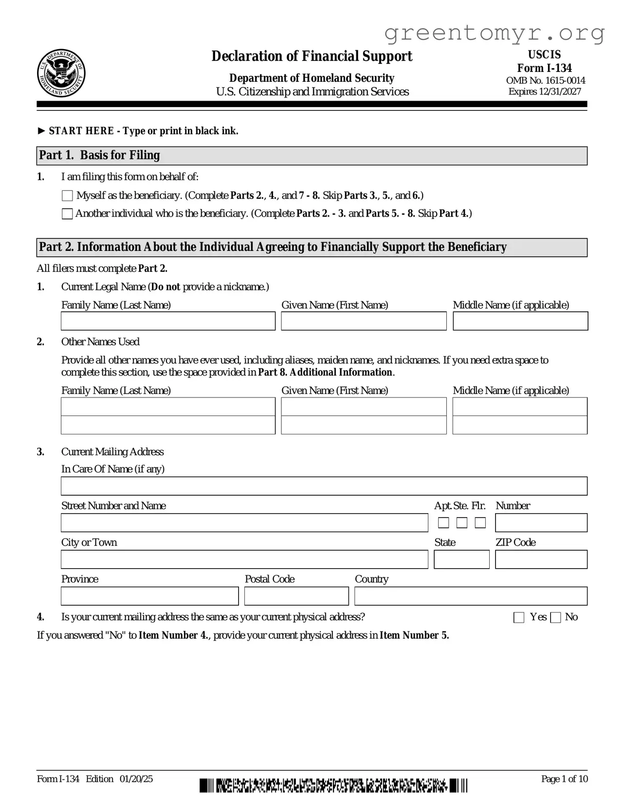 Fill in a Valid USCIS I-134 Template