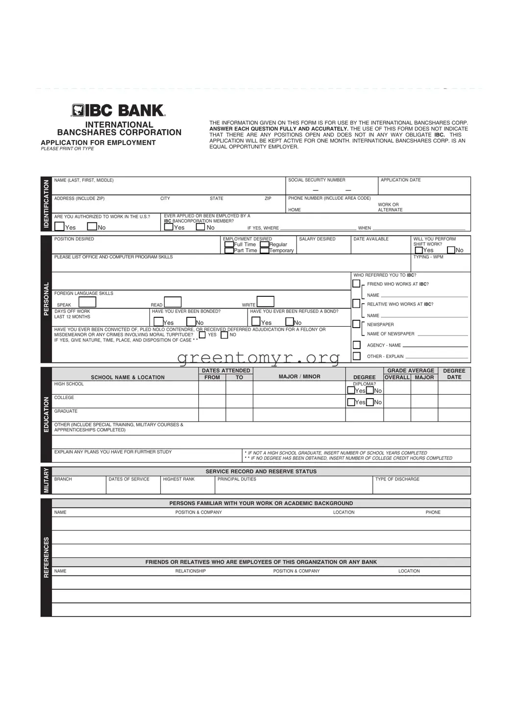Fill in a Valid Ibc Bank Job Application Template