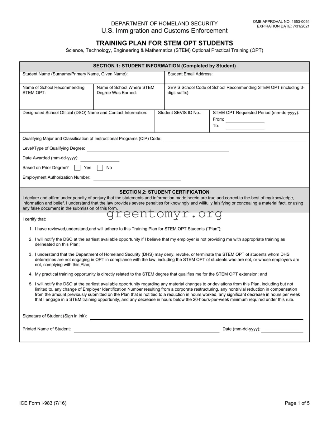 Fill in a Valid ICE I-983 Template