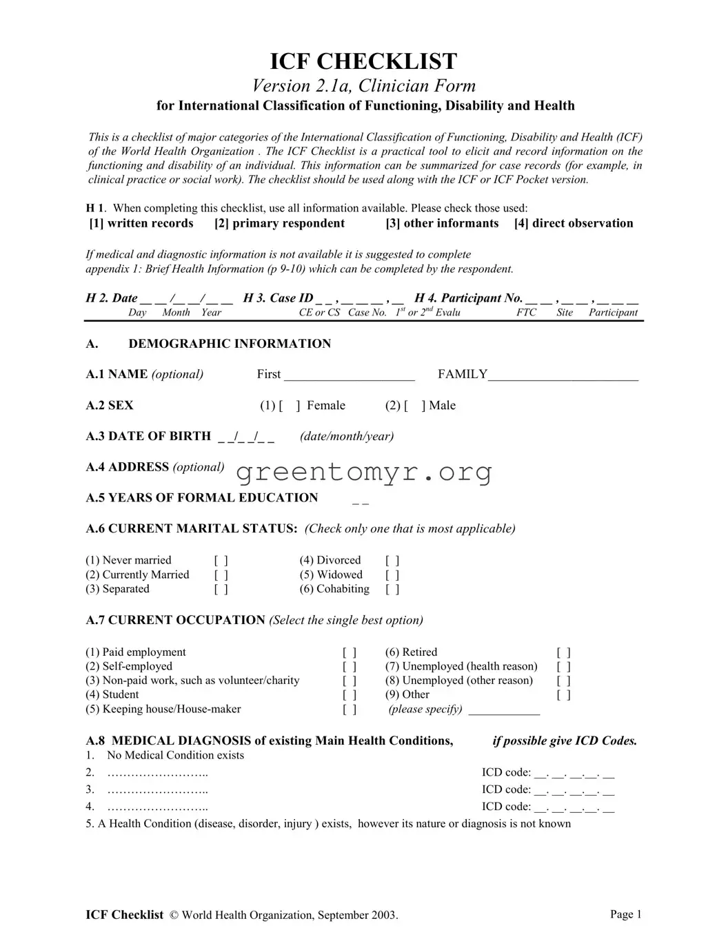 Fill in a Valid Icf Checklist Template