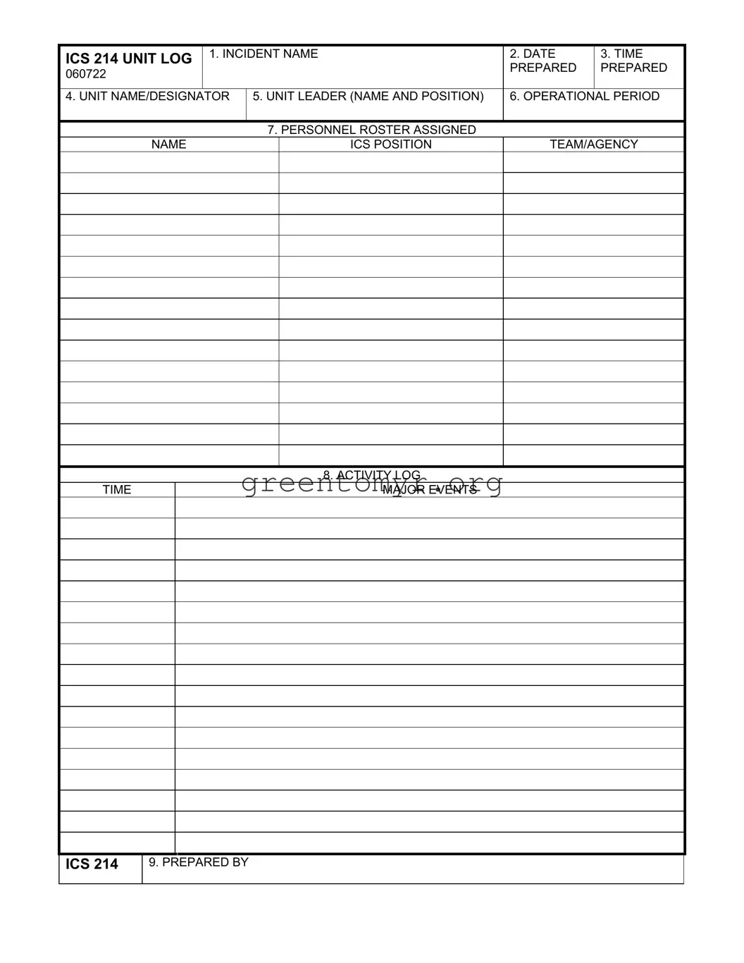 Fill in a Valid Ics 214 Unit Log Template