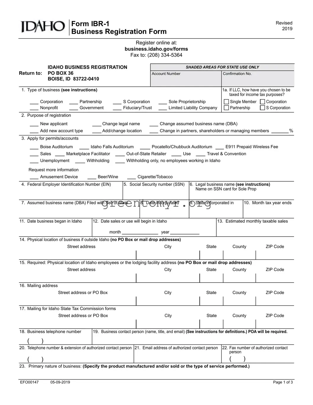Fill in a Valid Idaho Business Registration Template