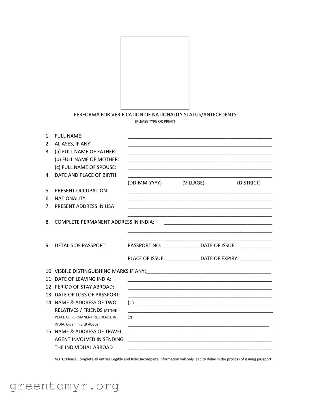 Fill in a Valid Nationality Verification Template