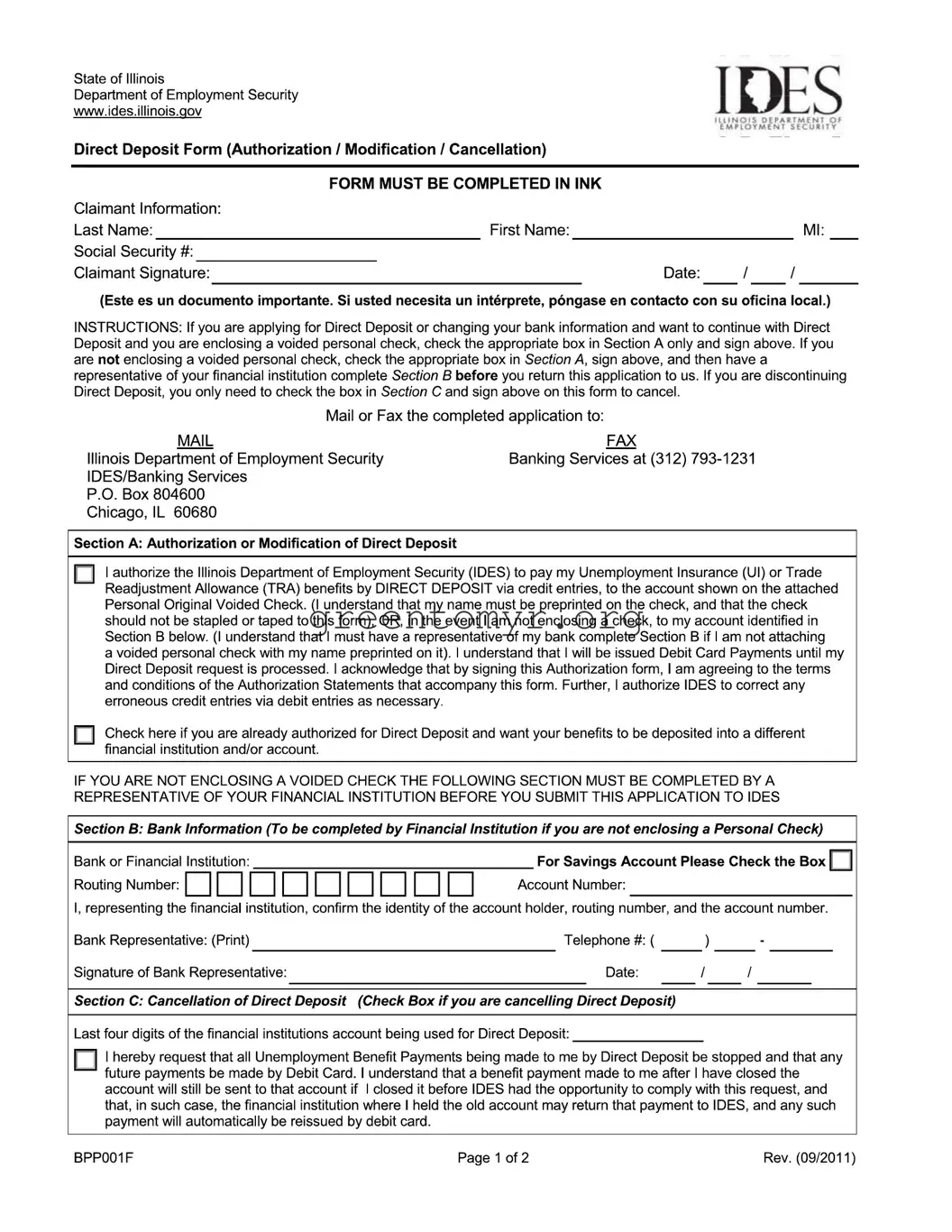 Fill in a Valid Ides Direct Deposit Template