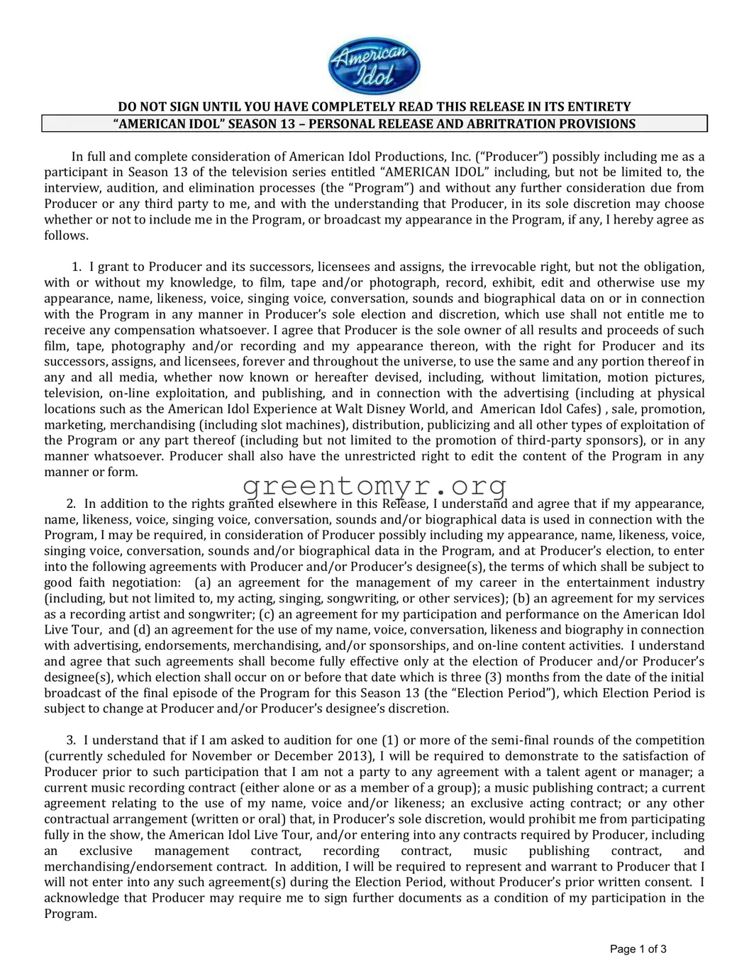 Fill in a Valid Idol Personal Release Template