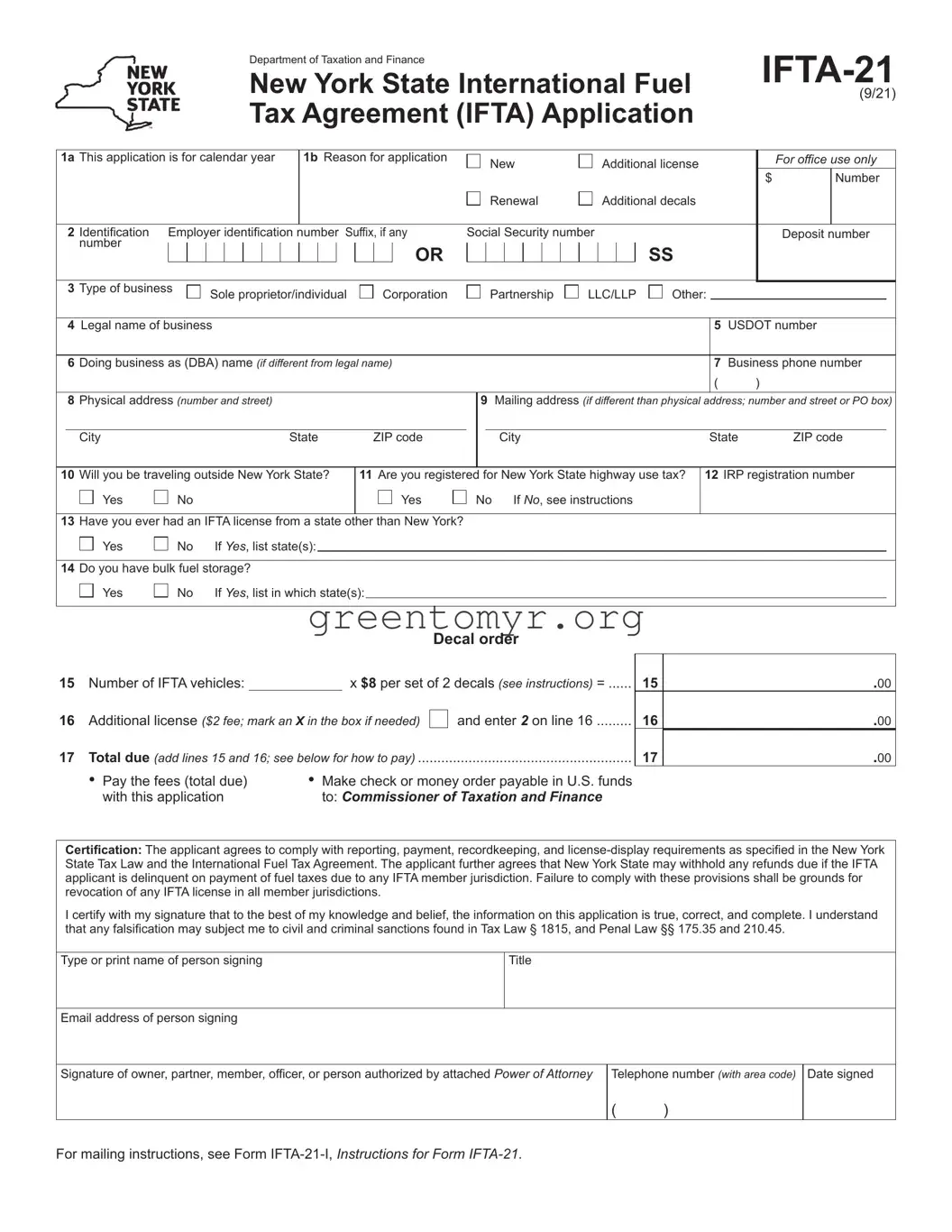 Fill in a Valid Ifta 21 Template