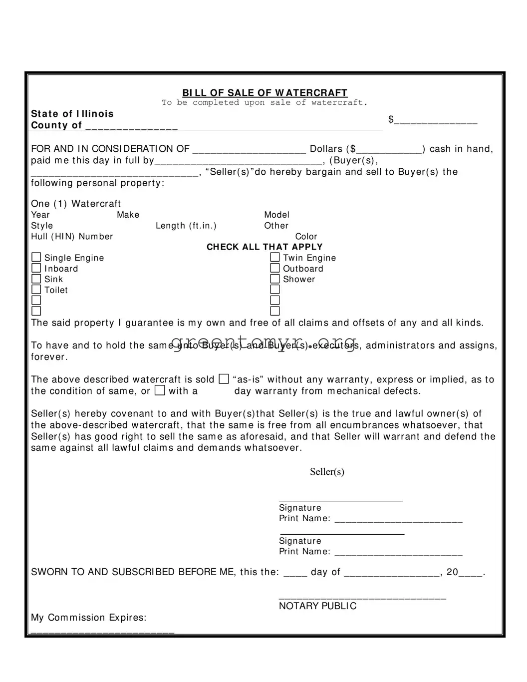 Fill in a Valid Il Watercraft Template