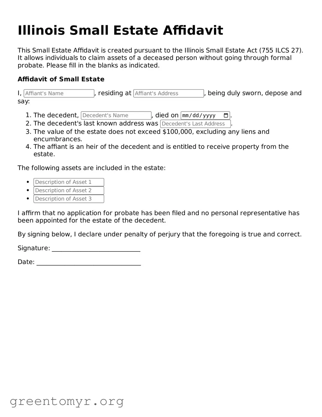Small Estate Affidavit Form for the State of Illinois