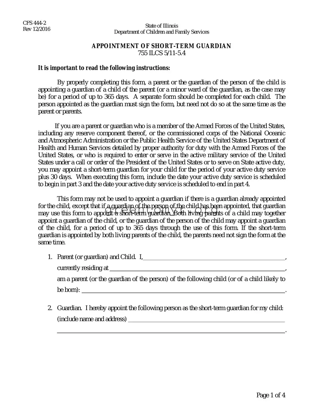 Fill in a Valid Illinois Appointment Short Term Guardian Template