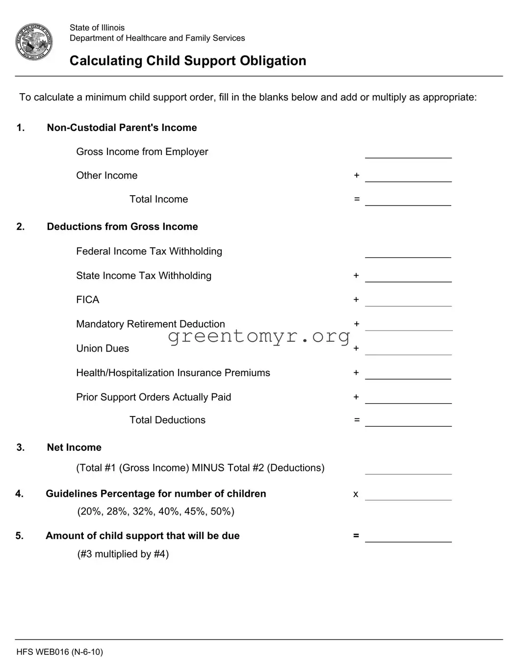 Fill in a Valid Illinois Calculating Support Template