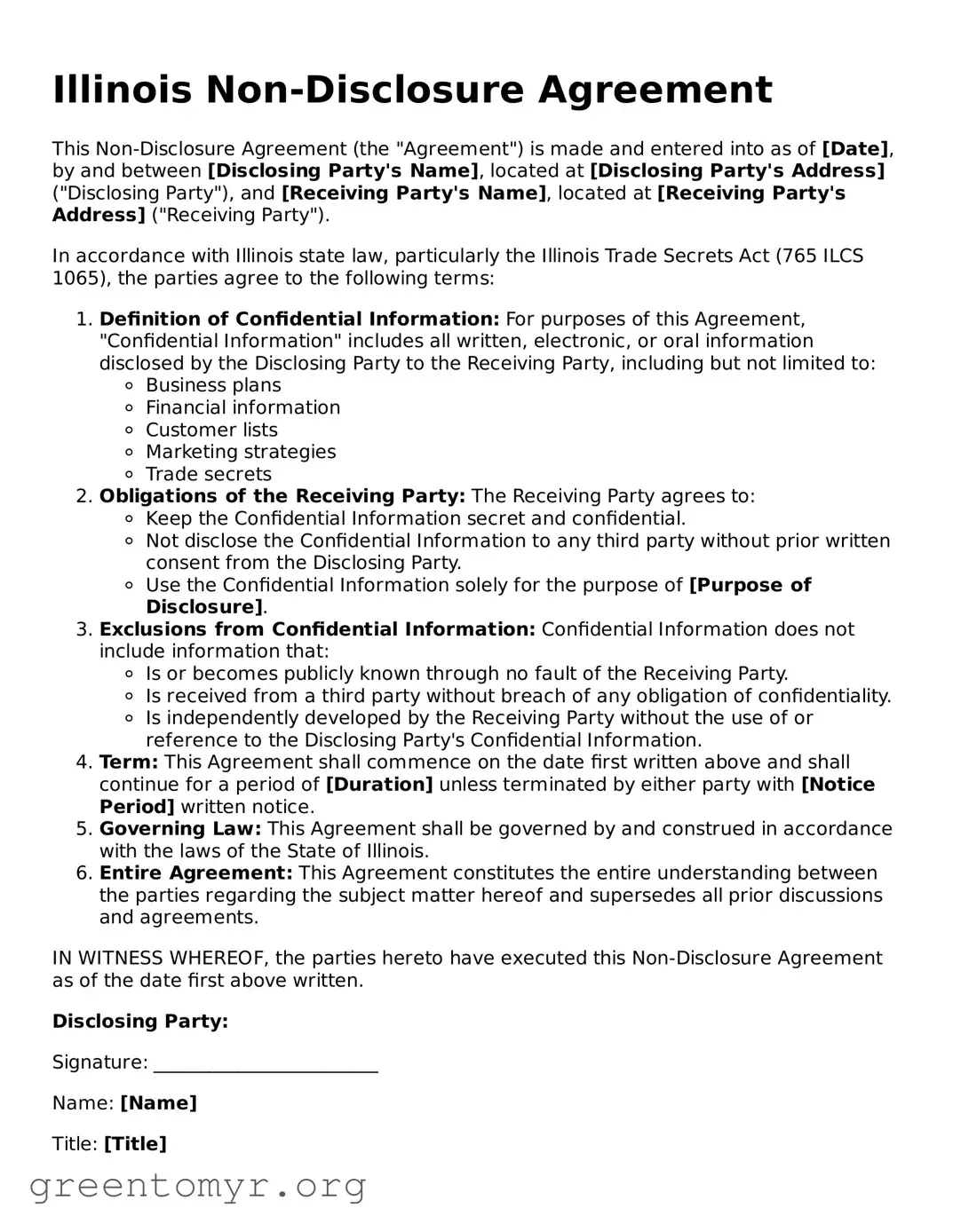 Non-disclosure Agreement Form for the State of Illinois