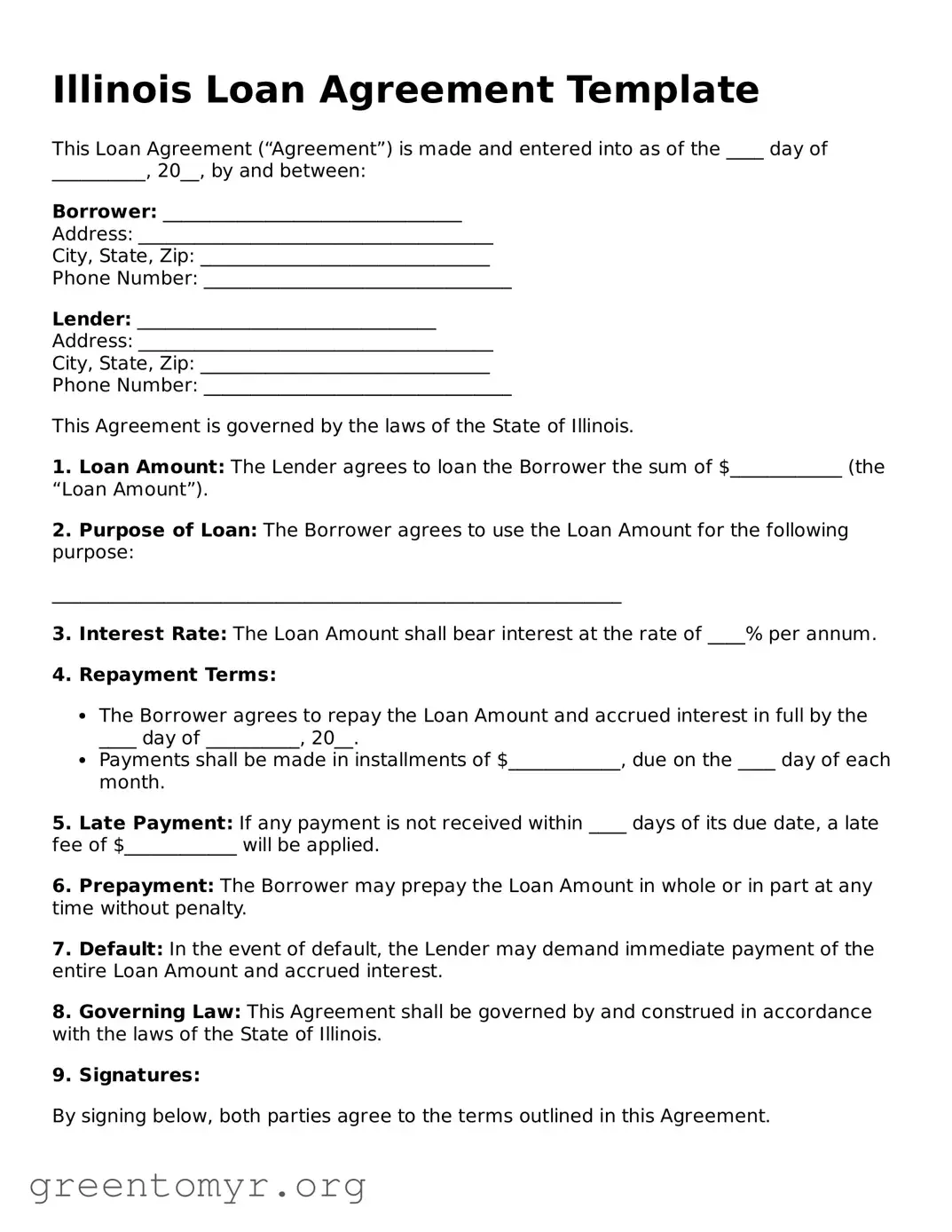 Loan Agreement Form for the State of Illinois