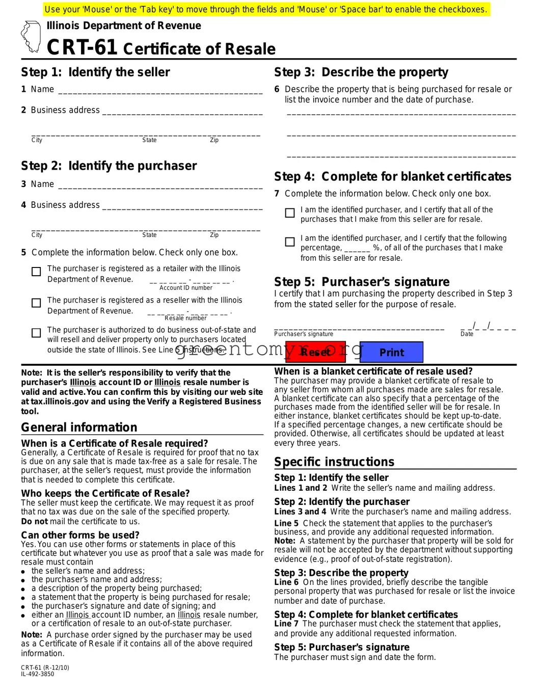Fill in a Valid Illinois Crt 61 Template