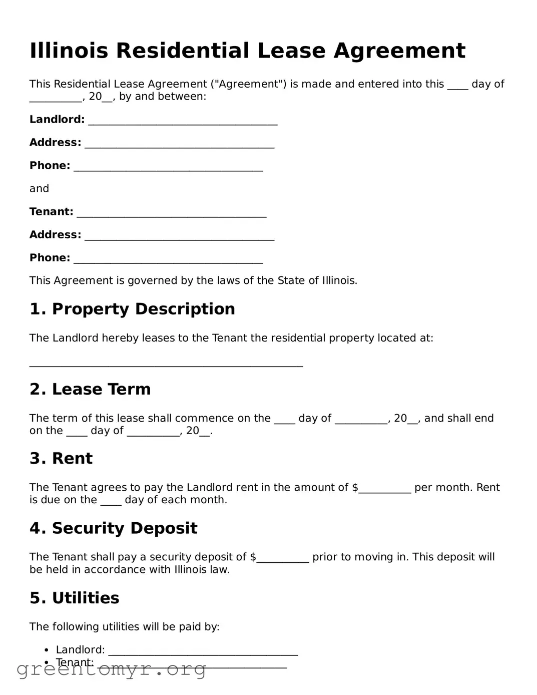 Residential Lease Agreement Form for the State of Illinois