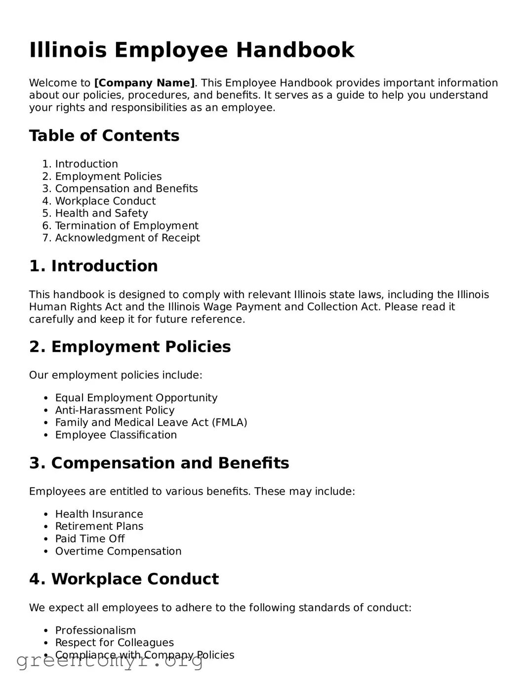 Employee Handbook Form for the State of Illinois