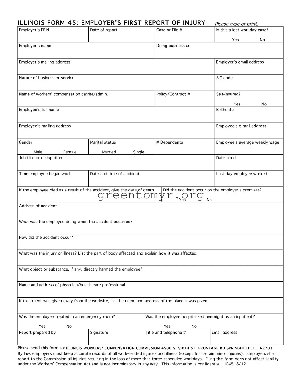 Fill in a Valid Illinois First Report 45 Template