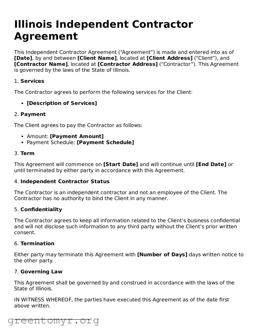 Independent Contractor Agreement Form for the State of Illinois