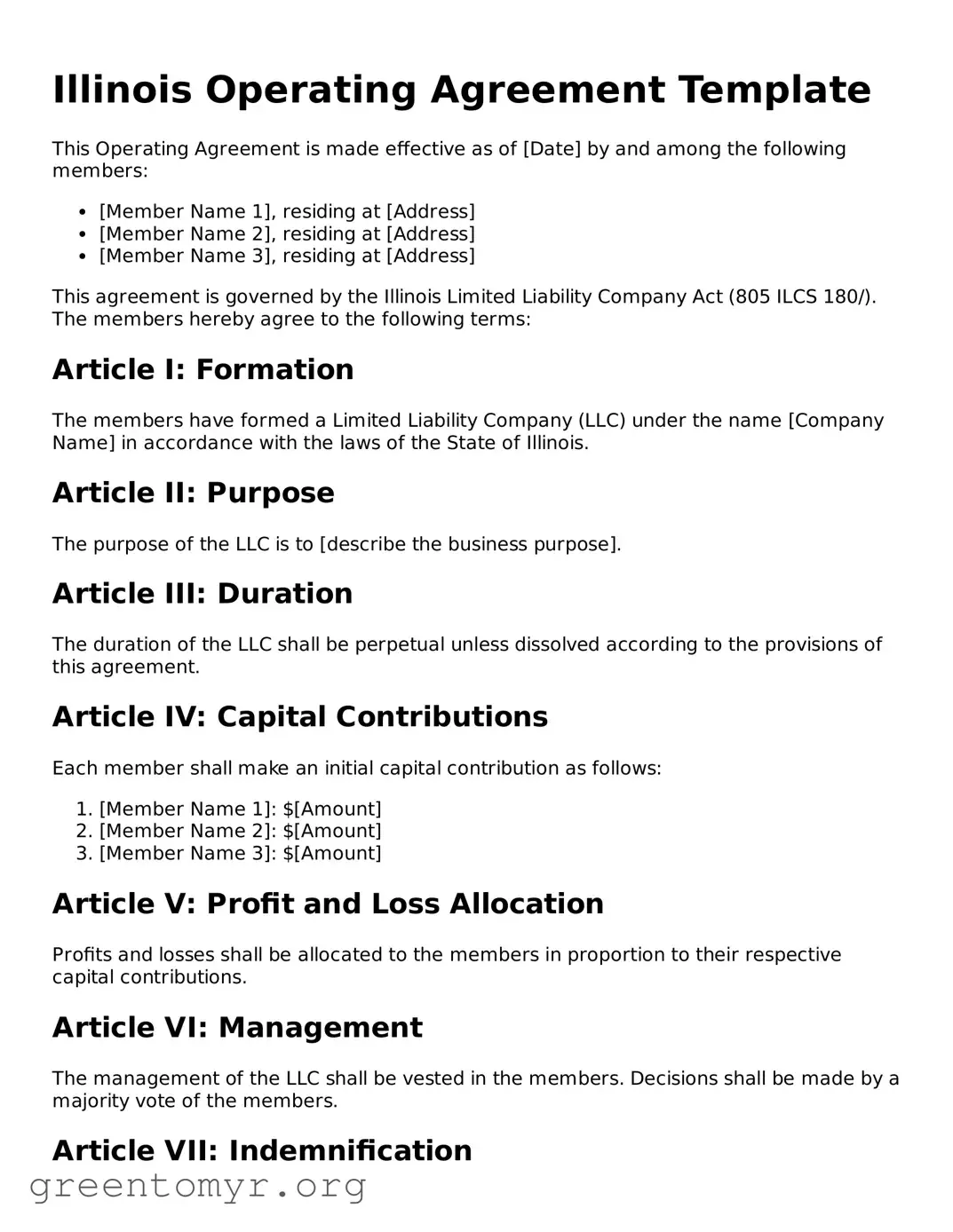 Operating Agreement Form for the State of Illinois