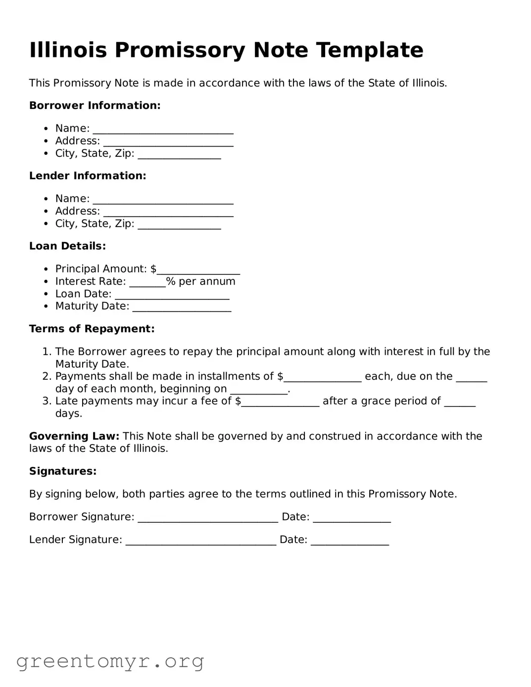 Promissory Note Form for the State of Illinois