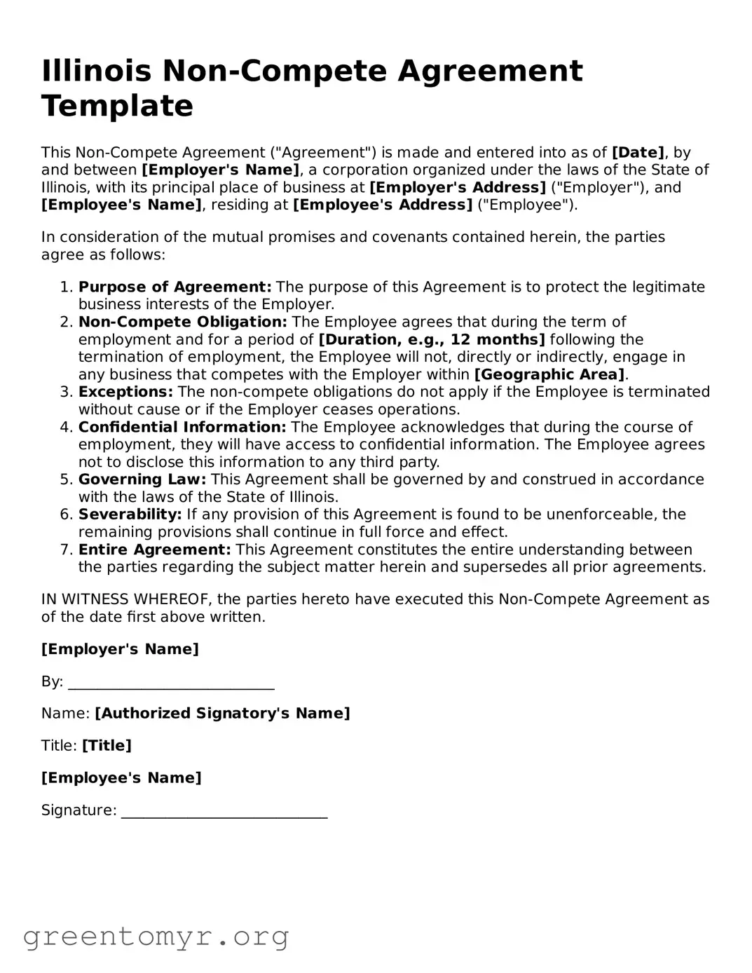 Non-compete Agreement Form for the State of Illinois