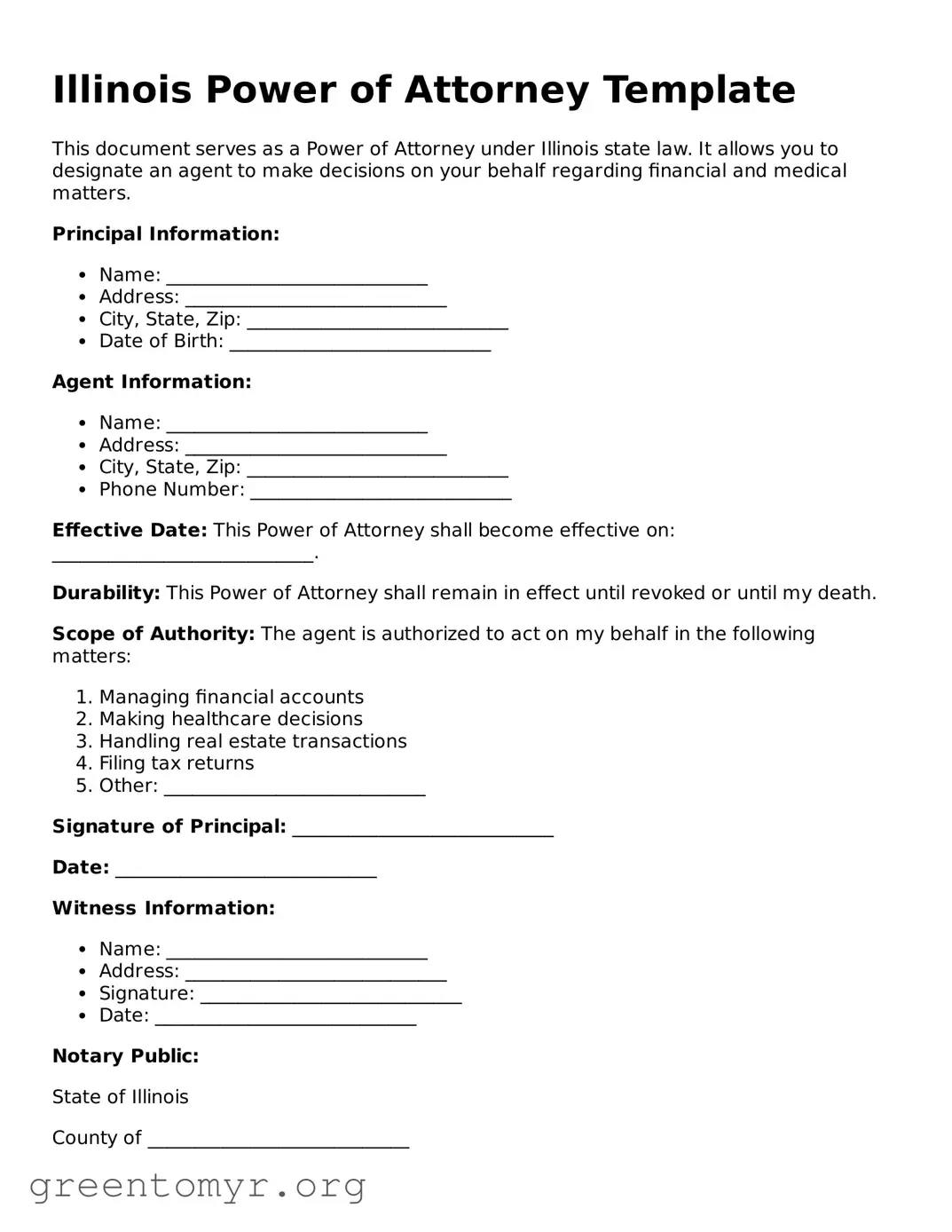 Power of Attorney Form for the State of Illinois