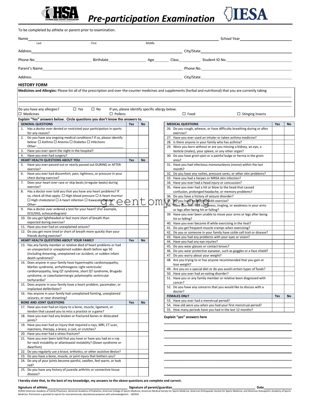 Fill in a Valid Illinois Pre Participation Physical Template