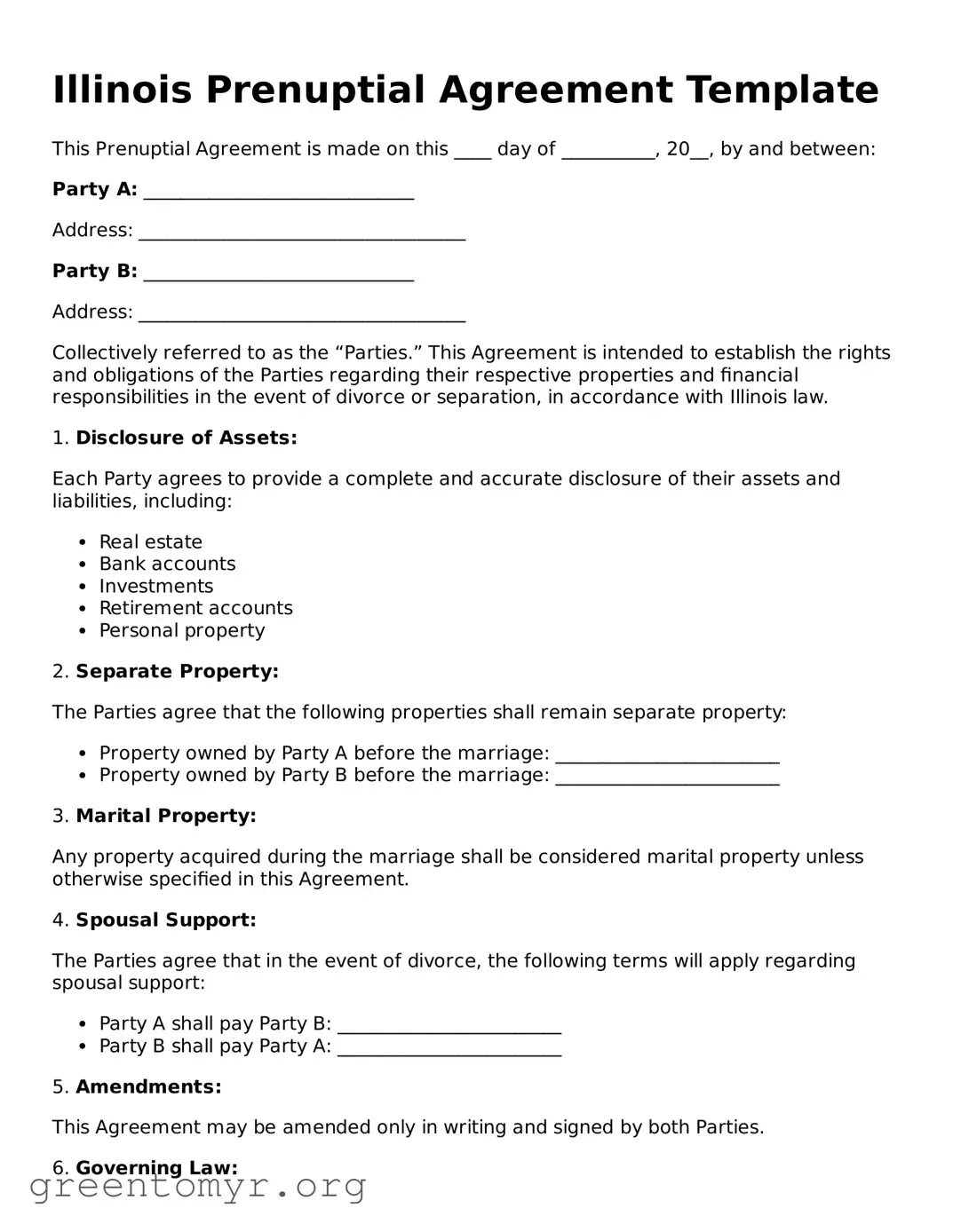 Prenuptial Agreement Form for the State of Illinois