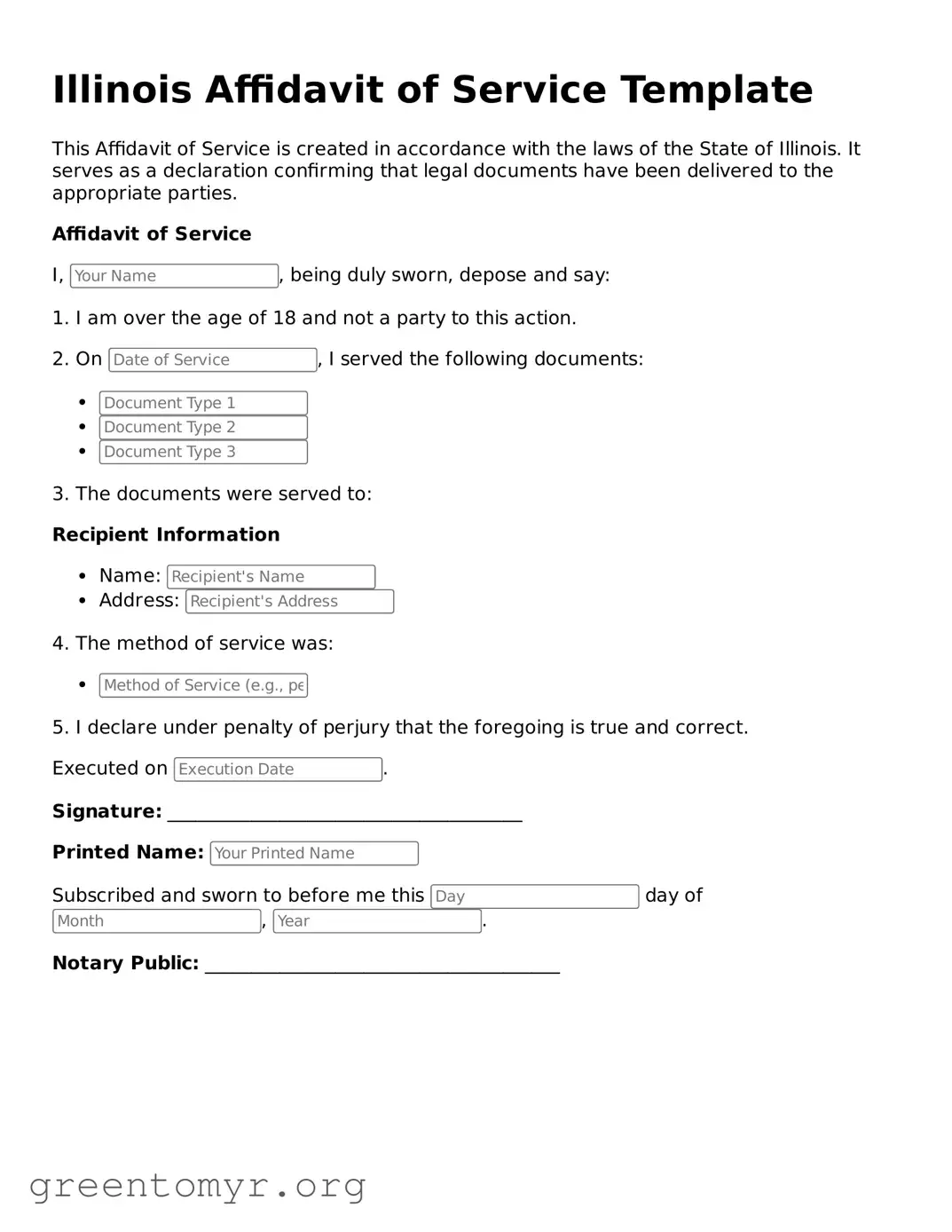 Affidavit of Service Form for the State of Illinois