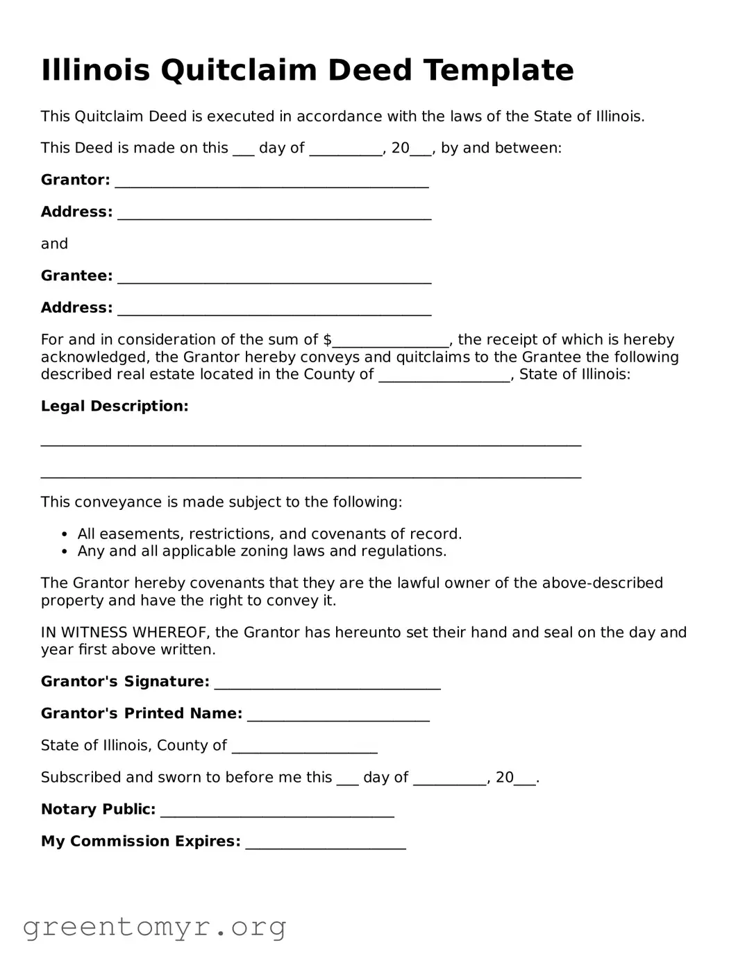 Quitclaim Deed Form for the State of Illinois