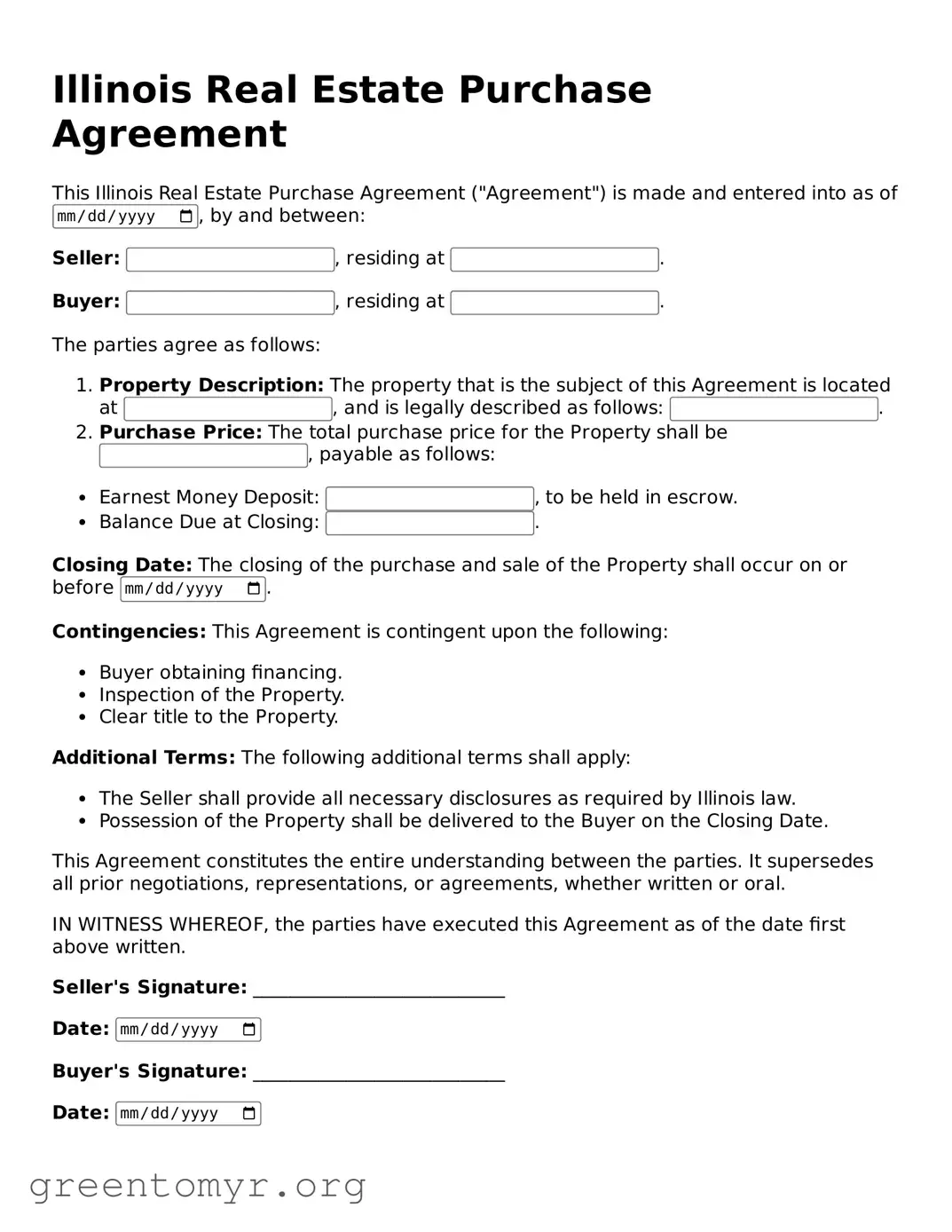Real Estate Purchase Agreement Form for the State of Illinois