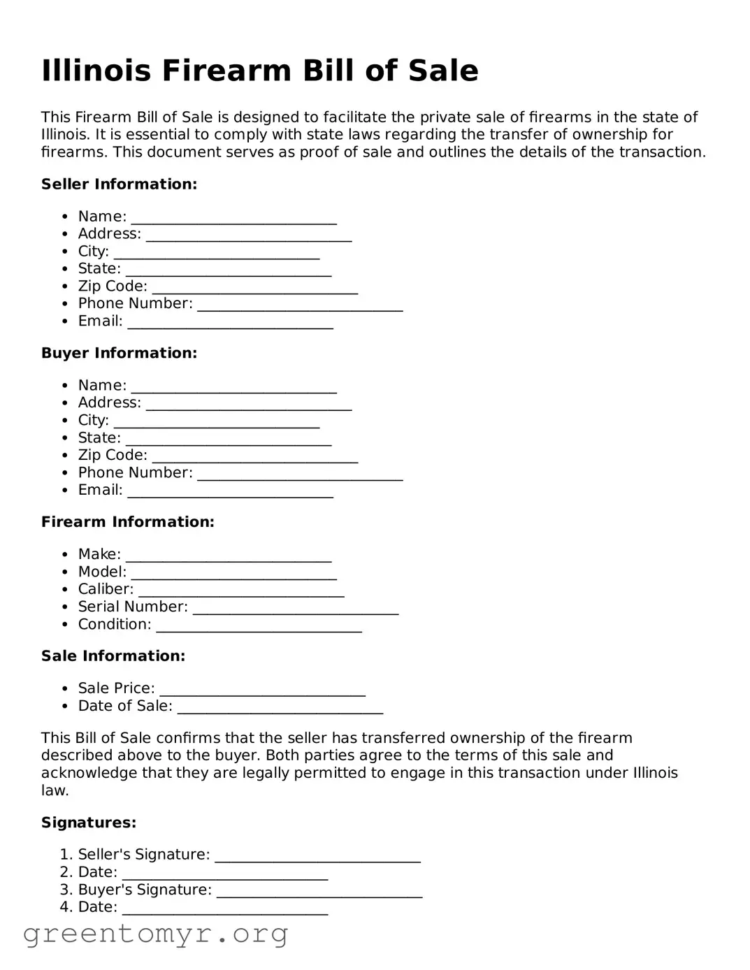 Firearm Bill of Sale Form for the State of Illinois