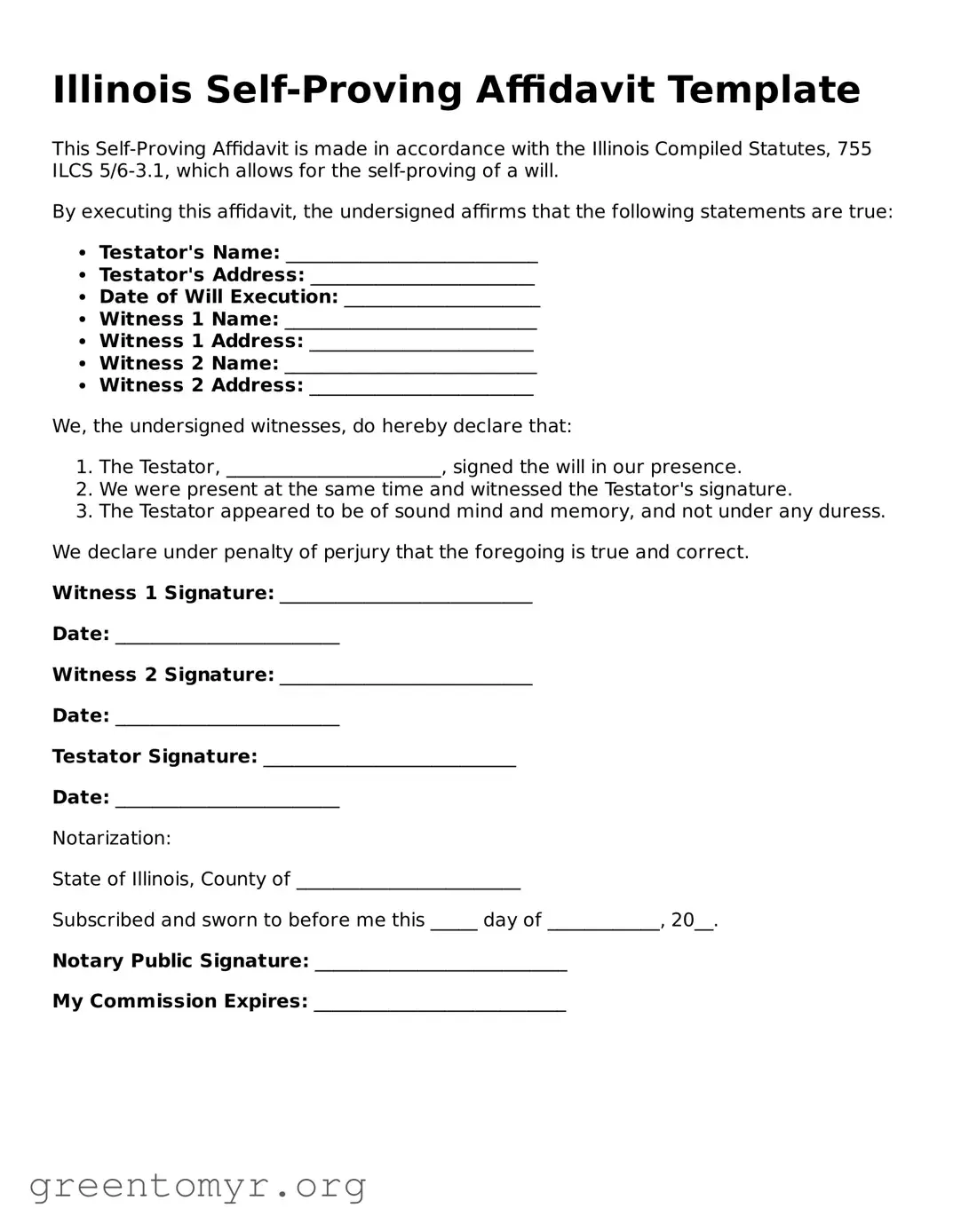 Self-Proving Affidavit Form for the State of Illinois