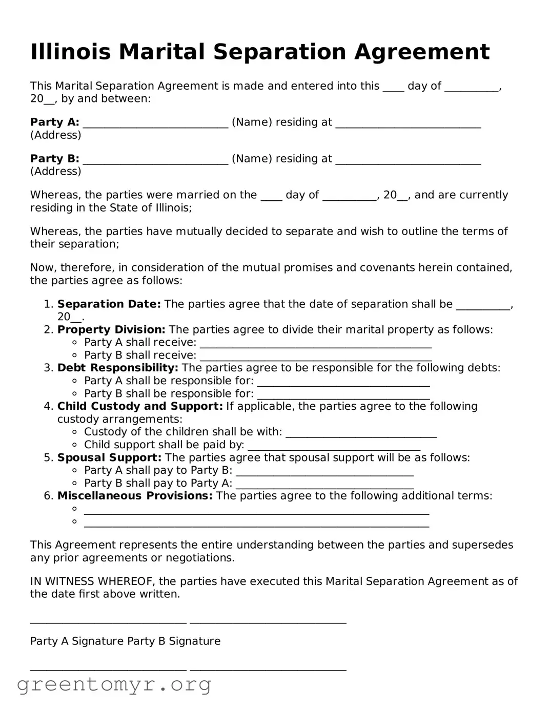 Marital Separation Agreement Form for the State of Illinois