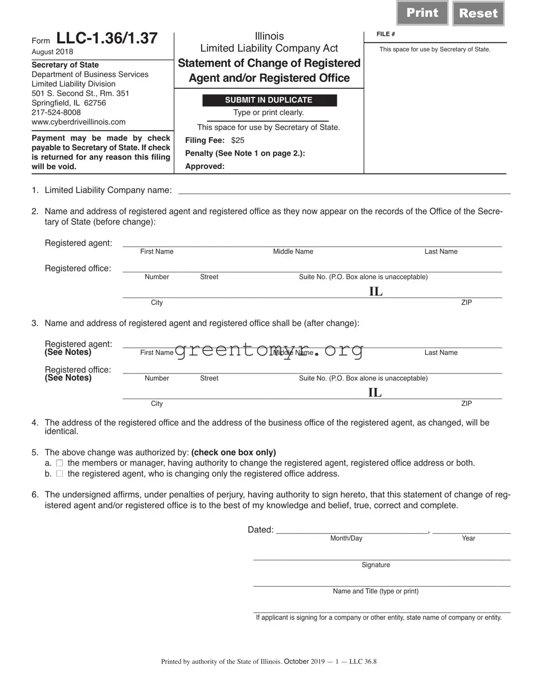 Fill in a Valid Illinois Statement Of Change Template